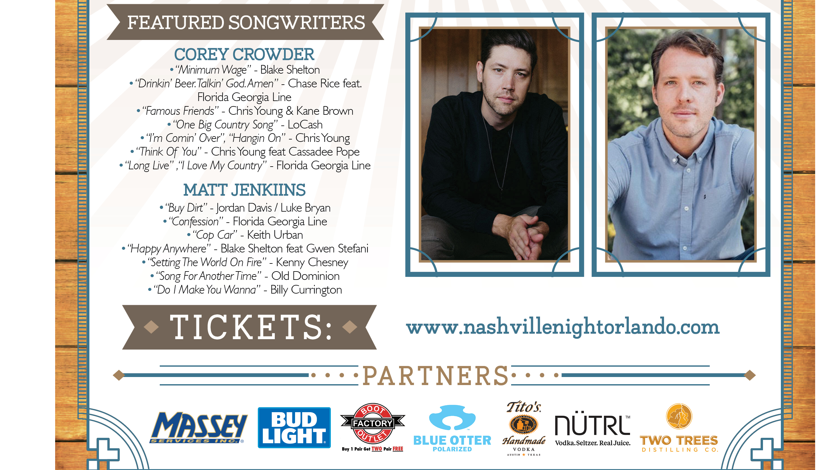 Photo for Nashville Night In Orlando w/ Matt Jenkiins and Corey Crowder on ViewStub
